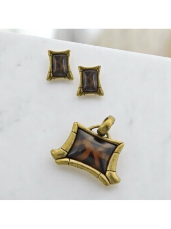 Jewelry - Paulus Tortoise Shell Earrings & Pendant Set NWT Vintage Look